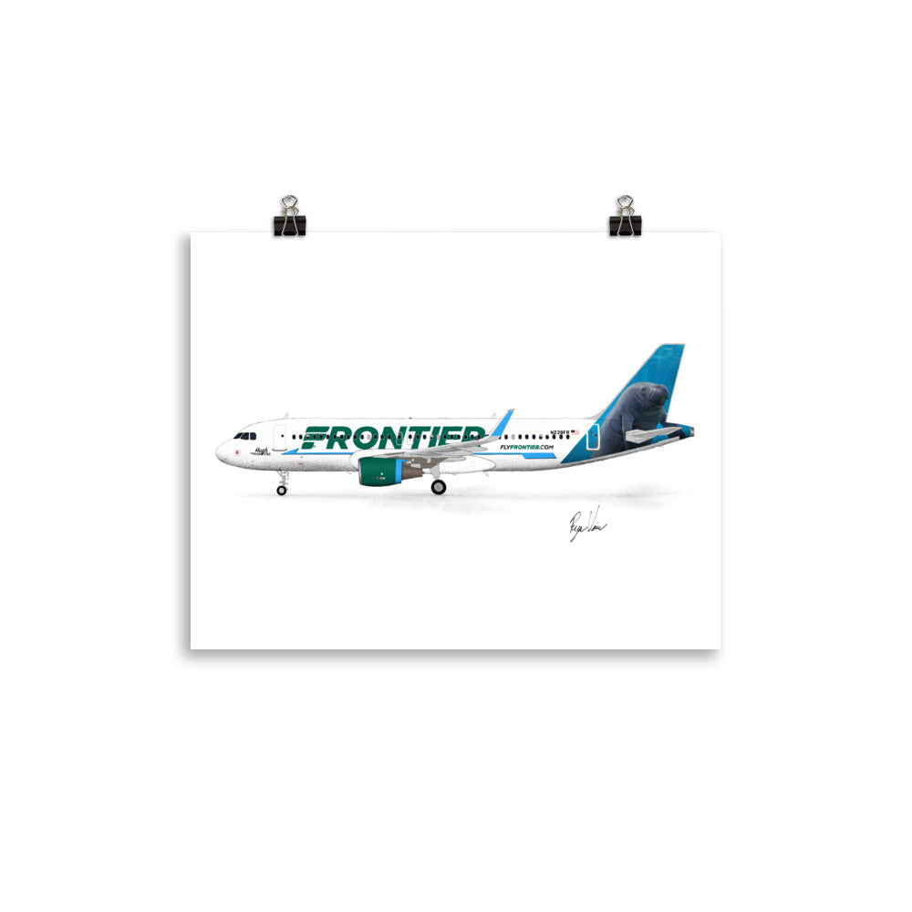 Frontier Airlines A320 Hugh the Manatee Profile View Print