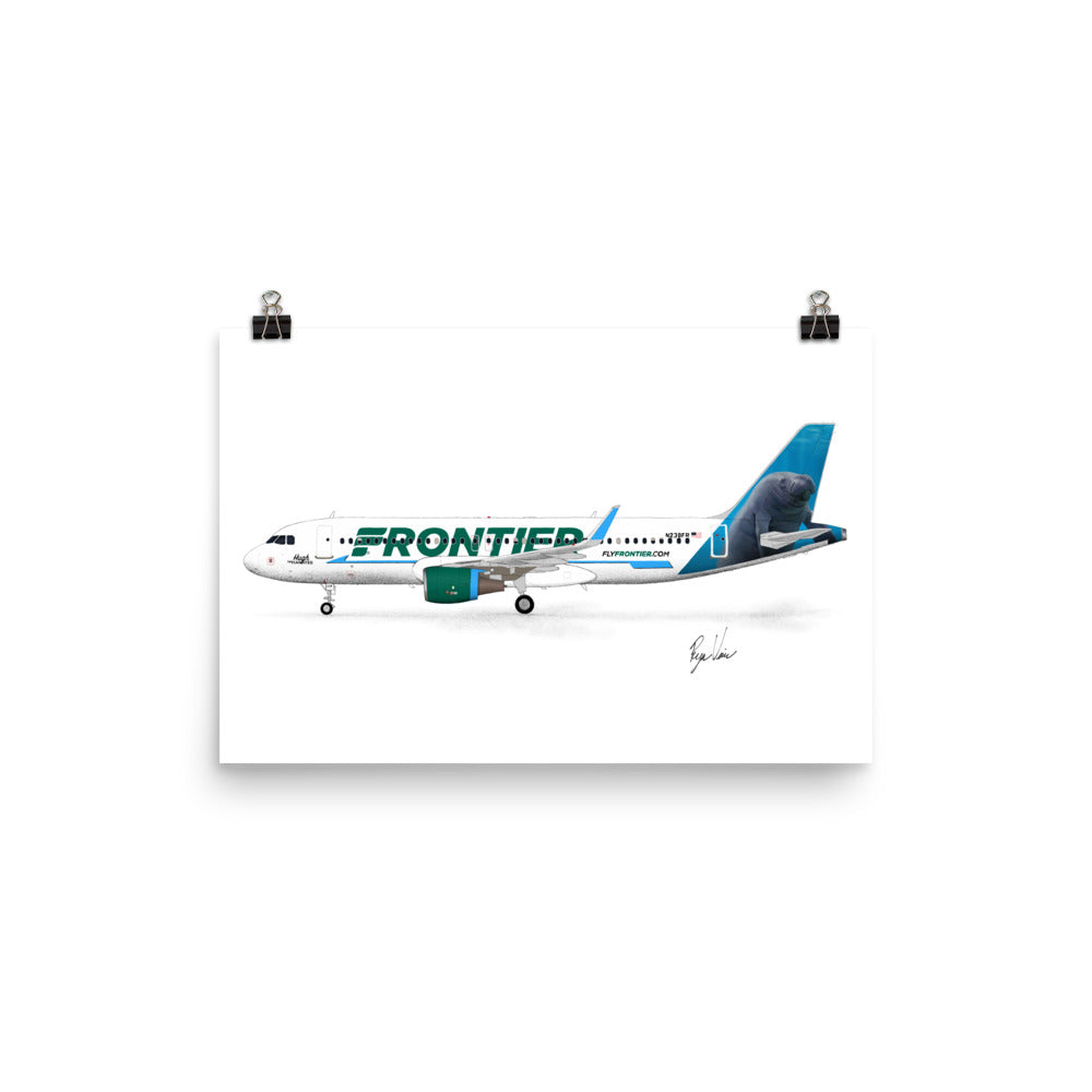 Frontier Airlines A320 Hugh the Manatee Profile View Print