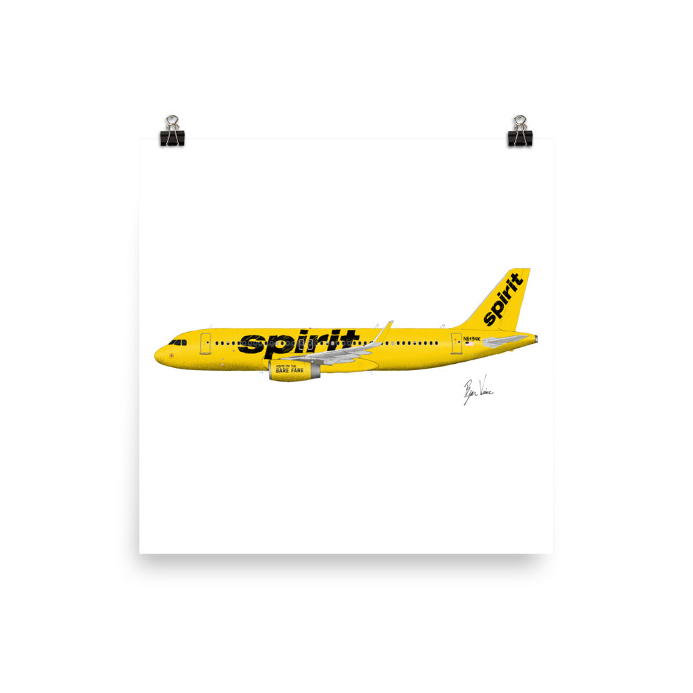 Spirit Airlines A320 Profile View Print