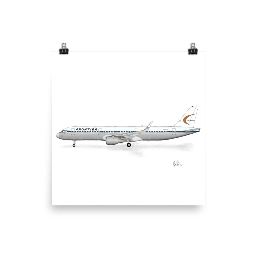 Frontier Airlines A321 Fictional Retro Profile View Print