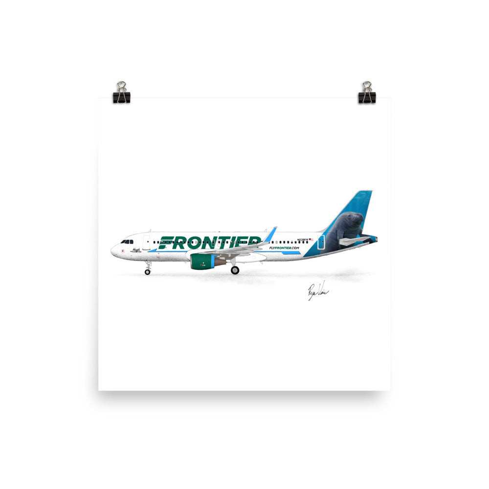 Frontier Airlines A320 Hugh the Manatee Profile View Print