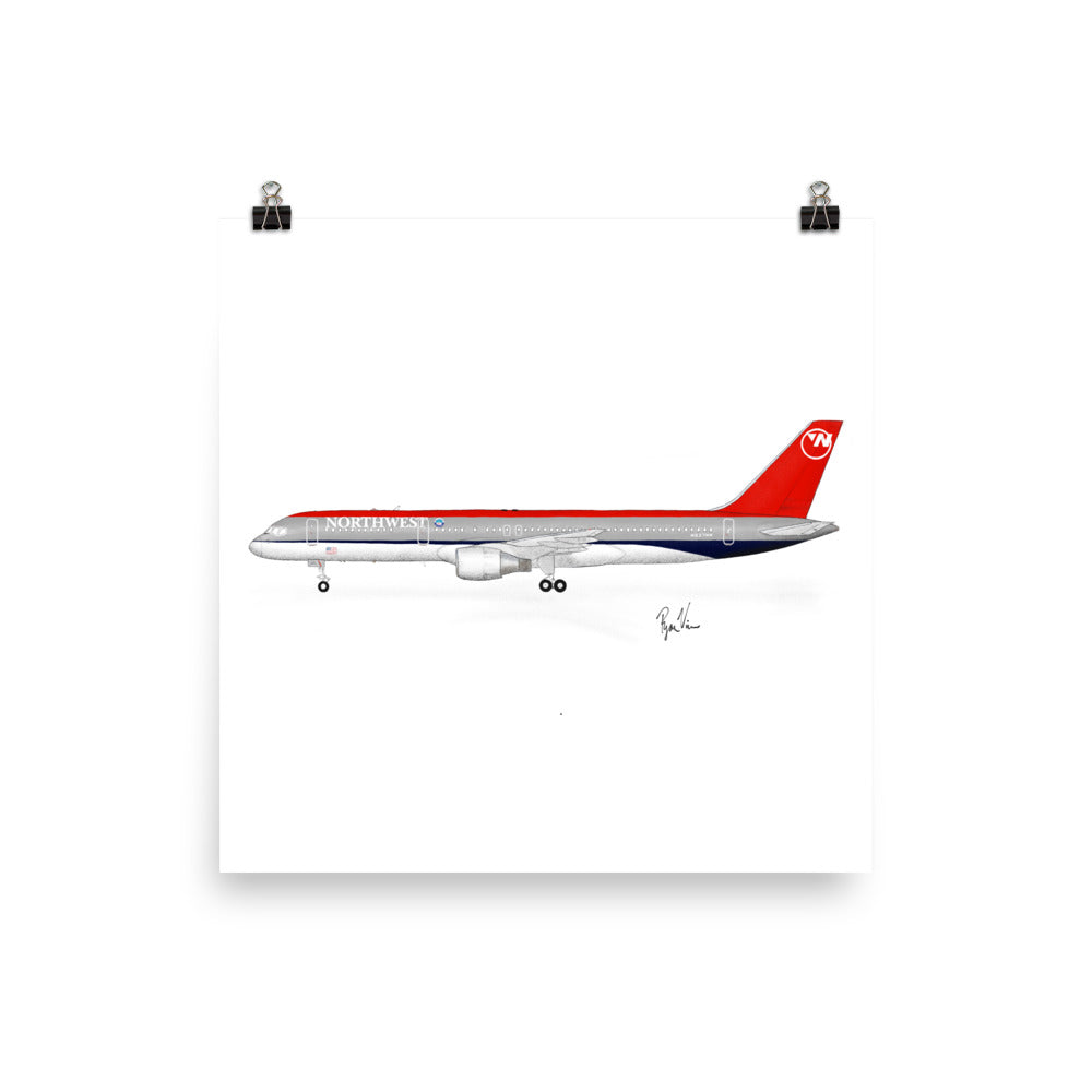 Northwest Airlines Boeing 757-200 Profile View Print
