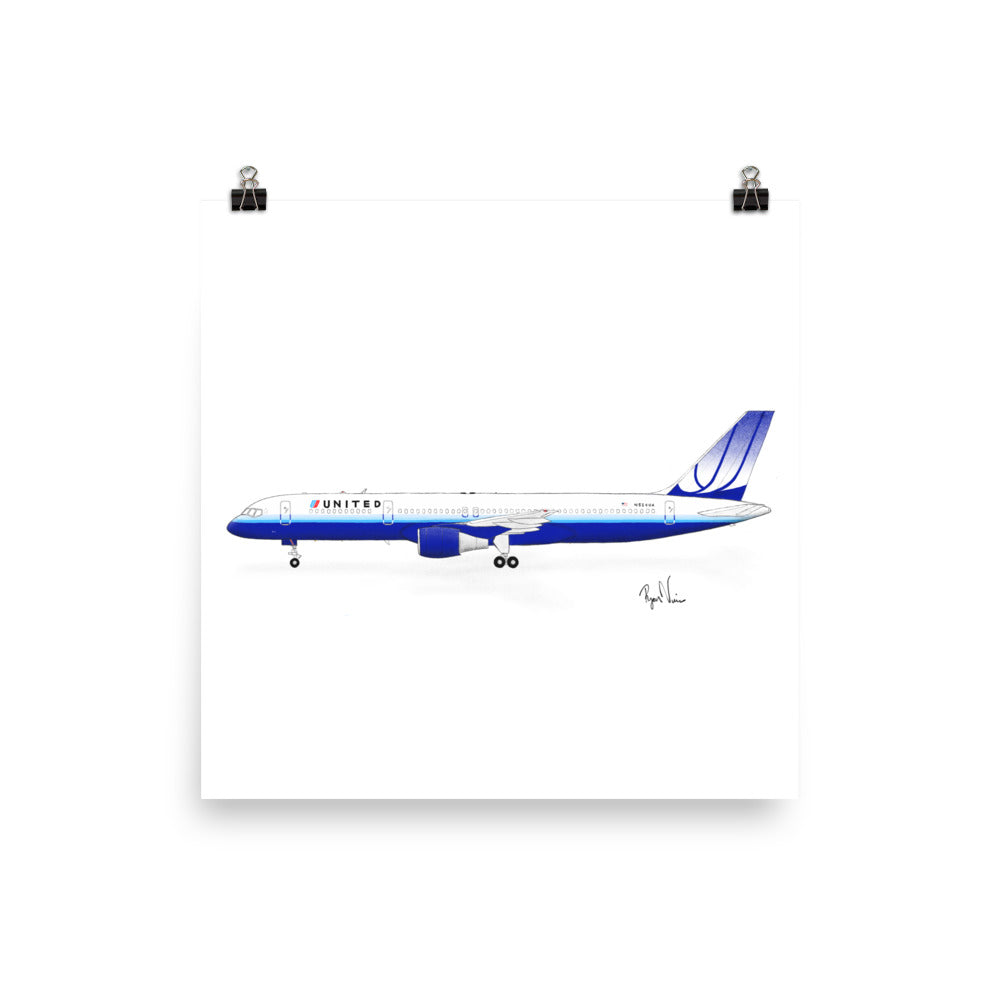 United Airlines Boeing 757-200 Side Profile Print