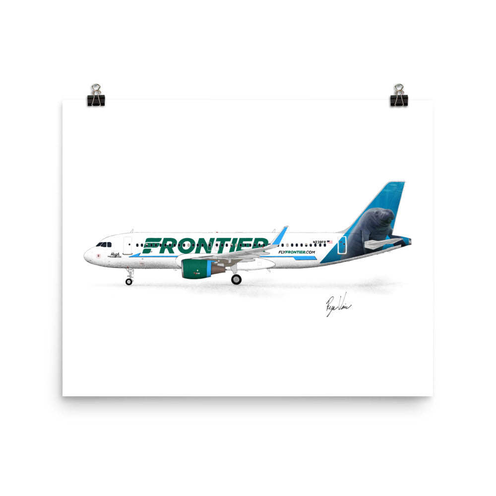 Frontier Airlines A320 Hugh the Manatee Profile View Print