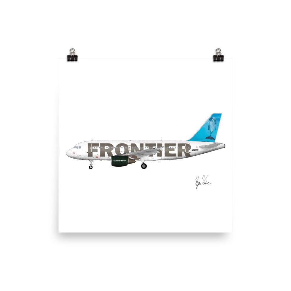 Frontier Airlines A319 Flip the Dolphin Profile View Print