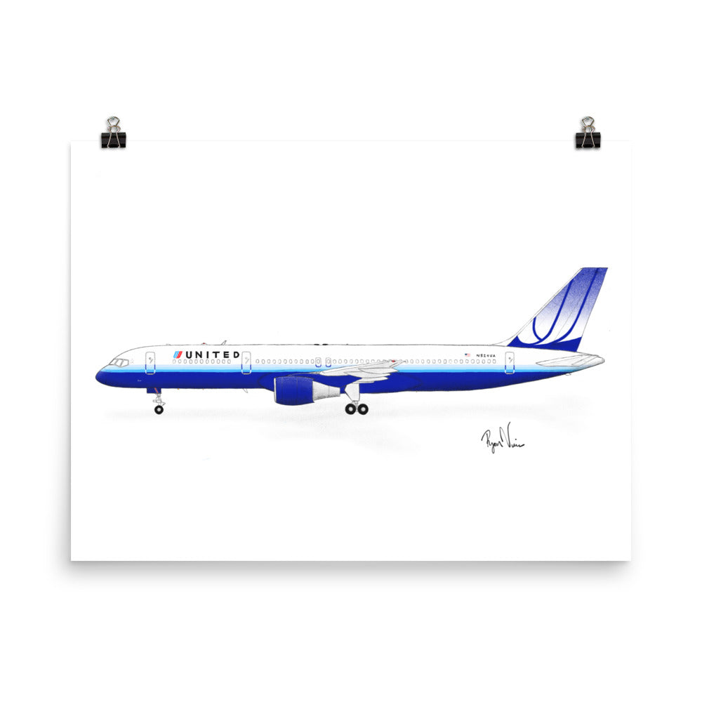United Airlines Boeing 757-200 Side Profile Print