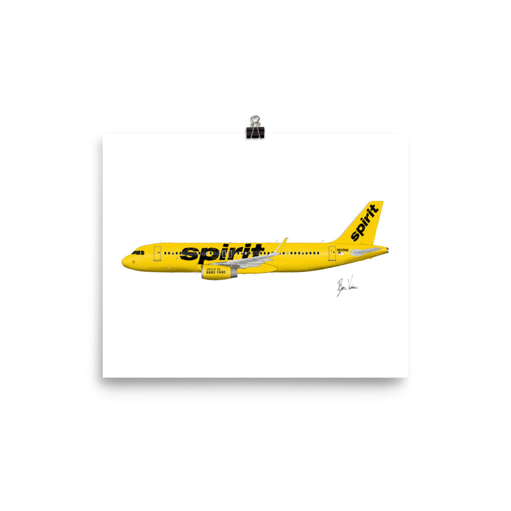 Spirit Airlines A320 Profile View Print