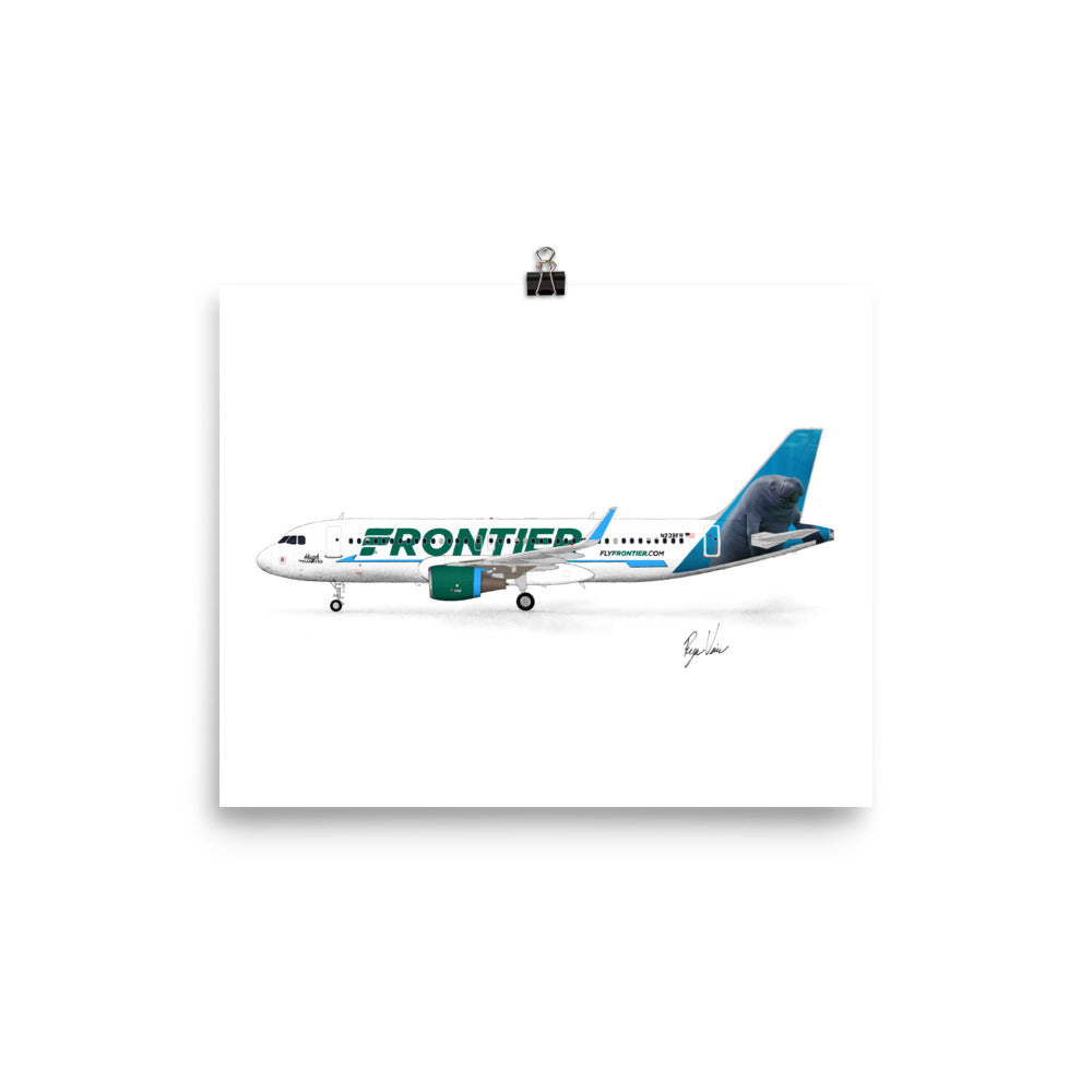 Frontier Airlines A320 Hugh the Manatee Profile View Print