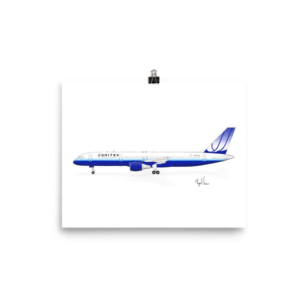 United Airlines Boeing 757-200 Side Profile Print