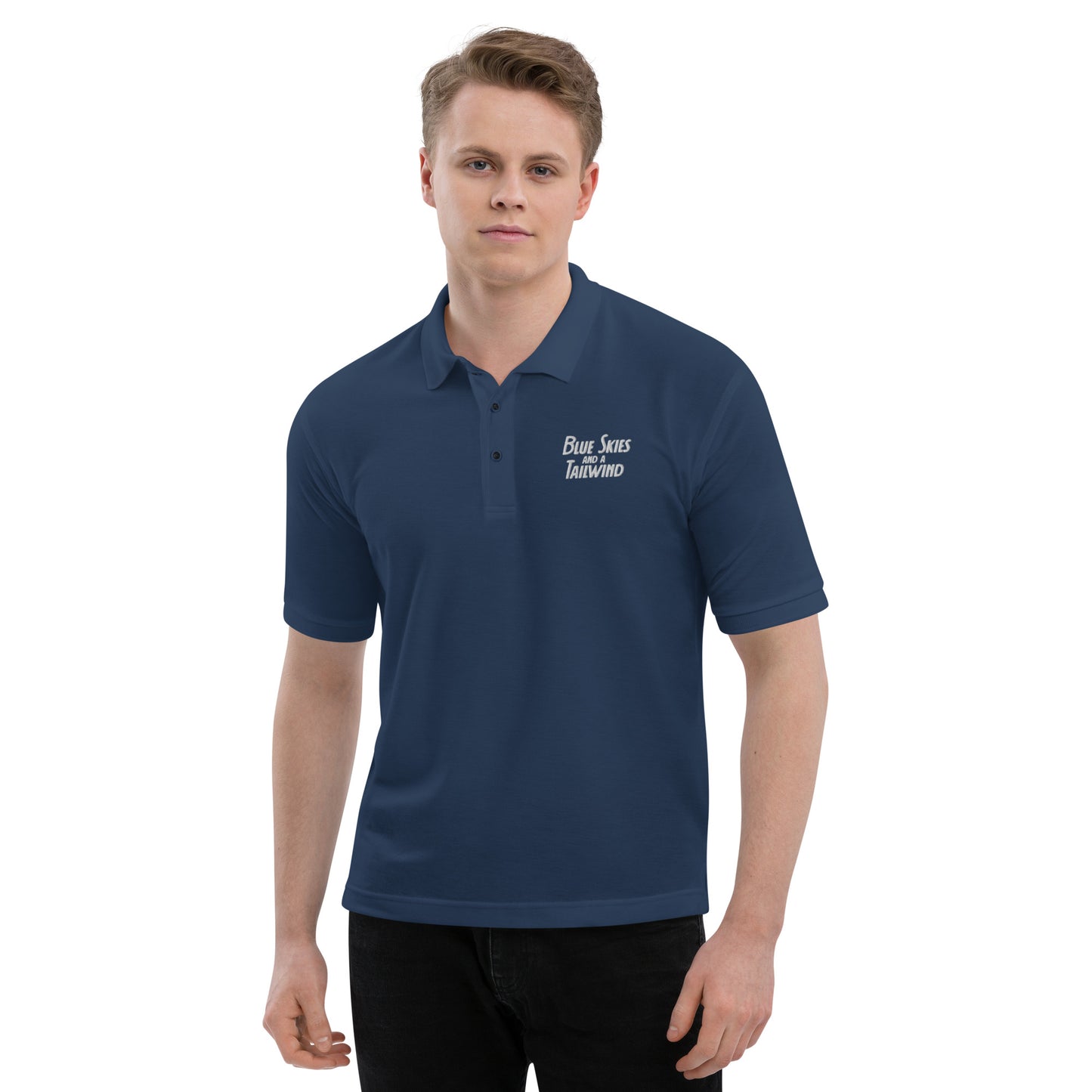 Blue Skies and a Tailwind Text Logo Men's Premium Polo