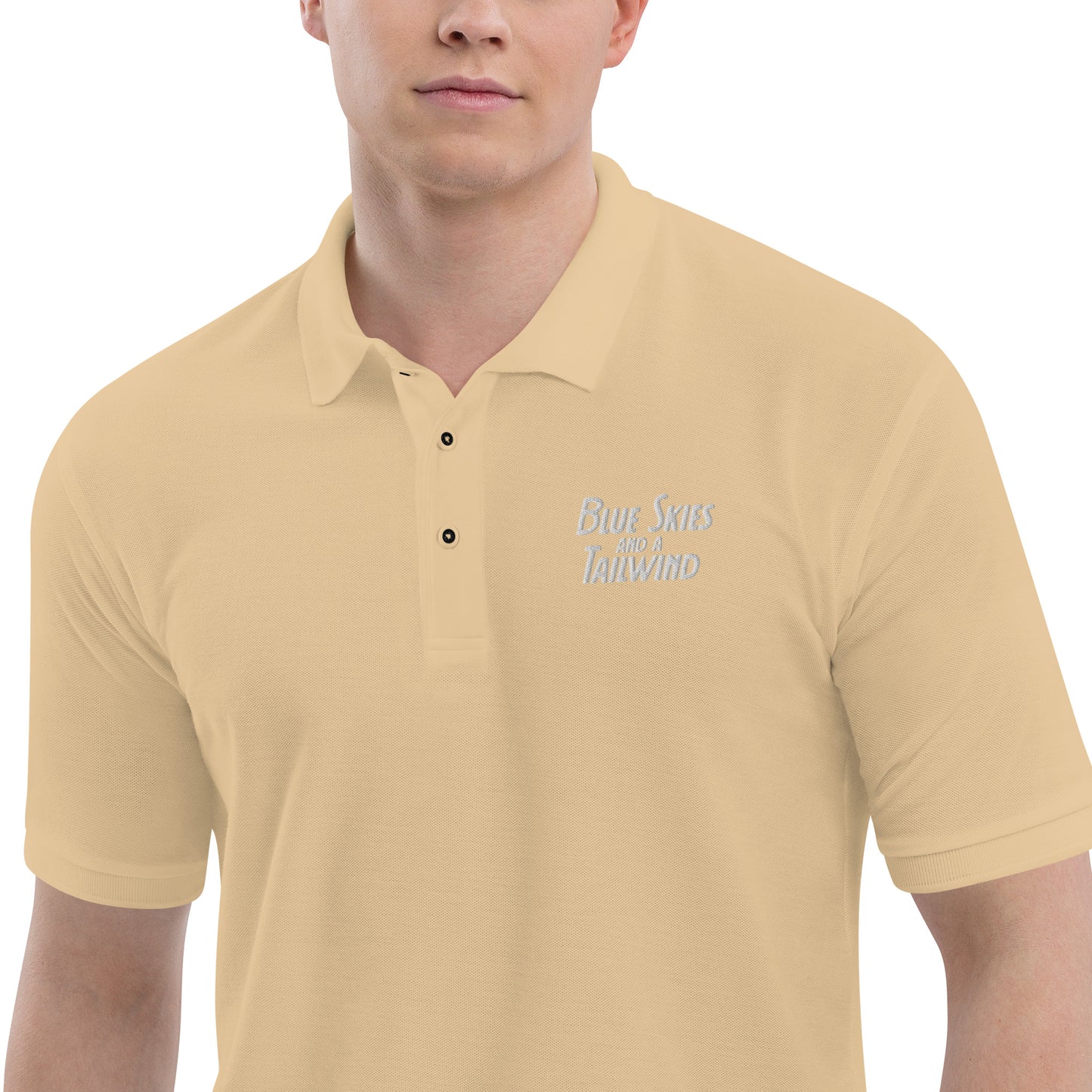 Blue Skies and a Tailwind Text Logo Men's Premium Polo